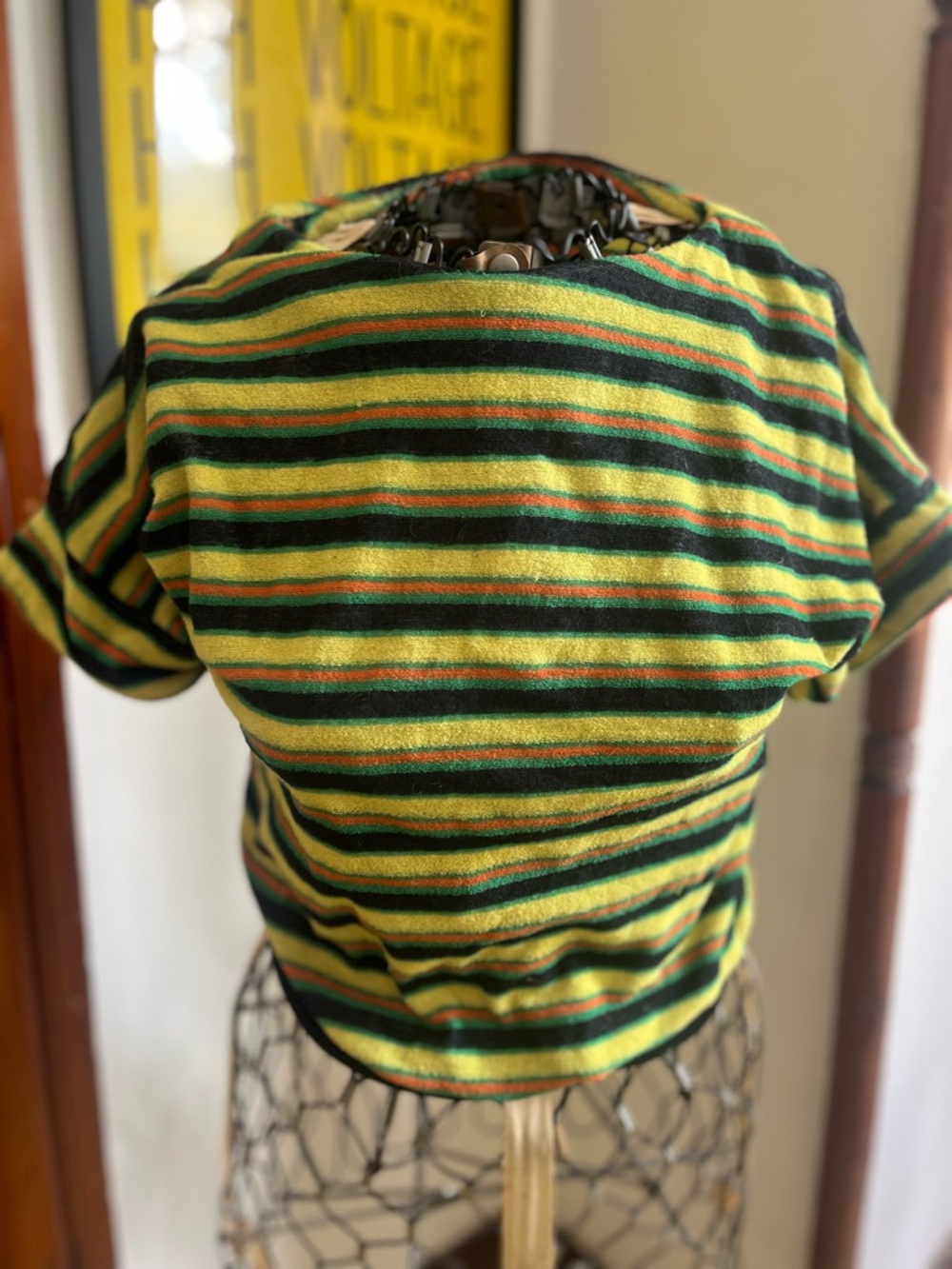 Vintage 80s Striped Yellow & Black Boatneck Top - L